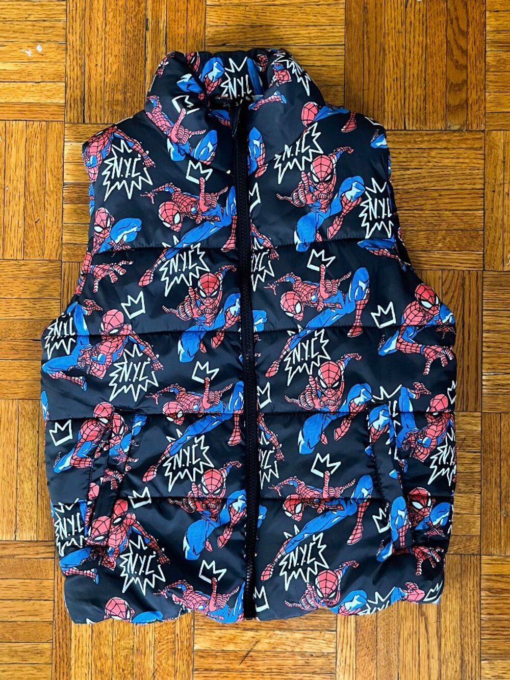 Spider-Man Puffer Vest Kids 8/10 H&M Marvel Jacket Coat